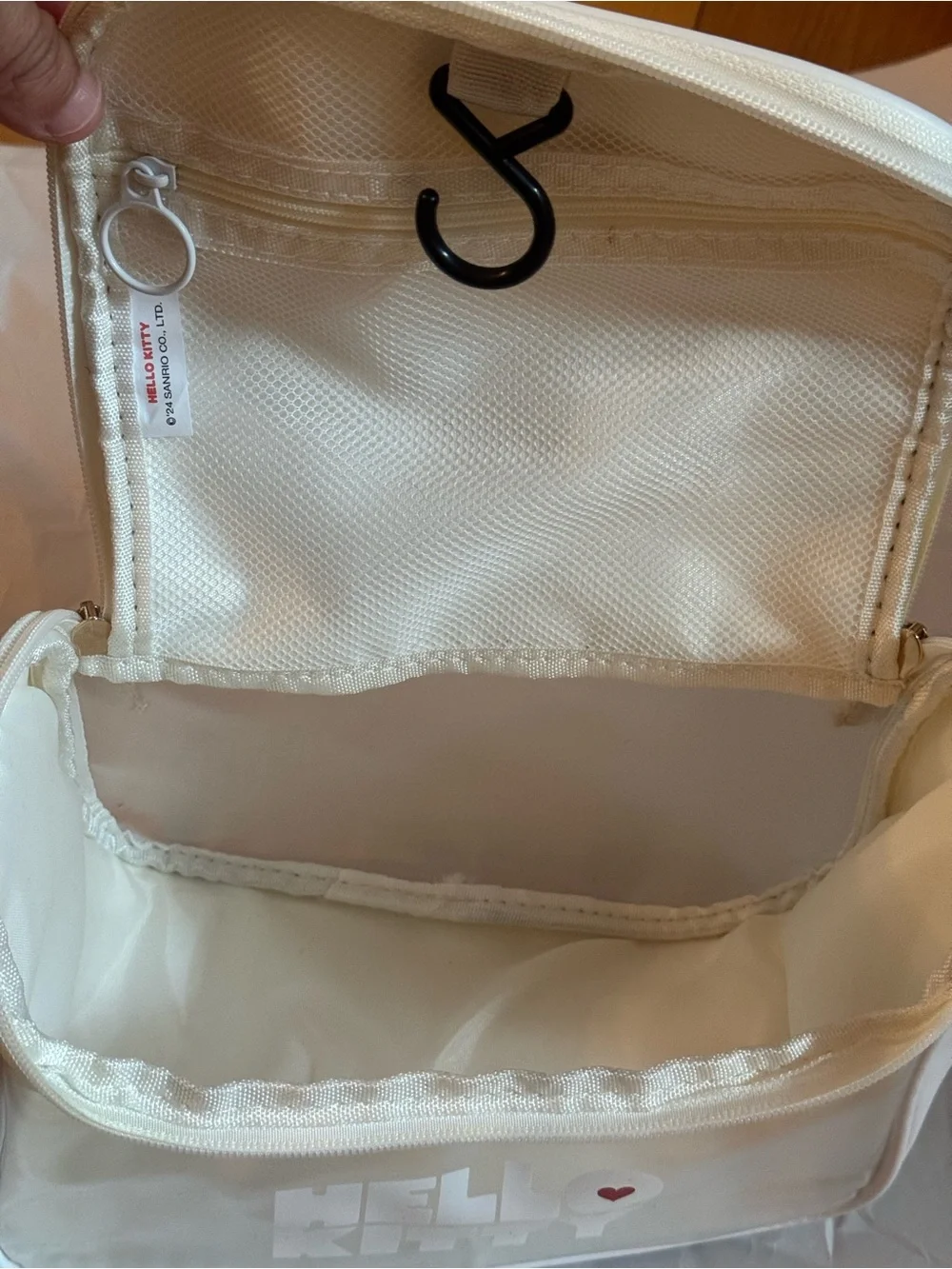 Hello Kitty Cream and White Mesh Cosmetic Pouch